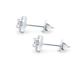 Simulated CZ Round Stud Earrings Design 925 Sterling Silver (6.3mm)