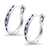 Half Eternity Hoop Earrings Round Simulated Blue Sapphire Cubic Zirconia 925 Sterling Silver (14mm)