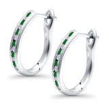 Half Eternity Hoop Earrings Round Simulated Green Emerald Cubic Zirconia 925 Sterling Silver (14mm)