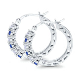 Half Eternity Huggie Hoop Earrings Round Simulated Blue Sapphire Cubic Zirconia 925 Sterling Silver (21mm)