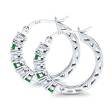 Half Eternity Huggie Hoop Earrings Round Simulated Green Emerald Cubic Zirconia 925 Sterling Silver (21mm)