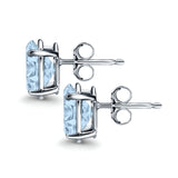 Art Deco Oval Wedding Bridal Solitaire Stud Earrings Simulated Aquamarine CZ 925 Sterling Silver-8mmx6mm