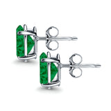 Art Deco Oval Wedding Bridal Solitaire Stud Earrings Simulated Green Emerald CZ 925 Sterling Silver-8mmx6mm