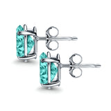 Art Deco Oval Wedding Bridal Solitaire Stud Earrings Simulated Paraiba Tourmaline CZ 925 Sterling Silver-8mmx6mm