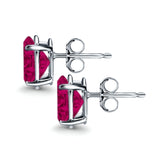 Art Deco Oval Wedding Bridal Solitaire Stud Earrings Simulated Ruby CZ 925 Sterling Silver-8mmx6mm