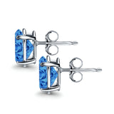 Solitaire Stud Earrings Oval Blue Topaz CZ 925 Sterling Silver-7mmx5mm Wholesale