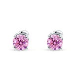 Solitaire Screw Back Stud Earring Pink CZ 925 Sterling Silver Wholesale