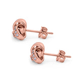 Stud Earrings Round Rose Tone, Simulated CZ 925 Sterling Silver (8mm)