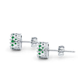Wedding Engagement Bridal Stud Earrings Round Simulated Green Emerald CZ 925 Sterling Silver