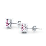 Wedding Engagement Bridal Stud Earrings Round Simulated Ruby CZ 925 Sterling Silver