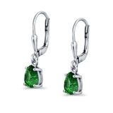 Teardrop Bridal Dangling Leverback Earrings Pear Simulated Green Emerald CZ 925 Sterling Silver