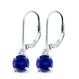 Lever Back Earring Round Simulated Blue Sapphire CZ 925 Sterling Silver (2mm-10mm)