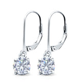 Lever Back Earring Round Simulated Cubic Zirconia 925 Sterling Silver (2mm-10mm)