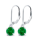 Lever Back Earring Round Simulated Green Emerald CZ 925 Sterling Silver (2mm-10mm)