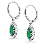 Halo Marquise Dangling Leverback Wedding Earrings Simulated Green Emerald CZ 925 Sterling Silver (31mm)
