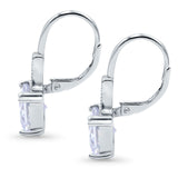 Cushion Cut Dangling Leverback Wedding Earrings Simulated Cubic Zirconia 925 Sterling Silver (15mm)