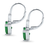 Cushion Cut Dangling Leverback Wedding Earrings Simulated Green Emerald CZ 925 Sterling Silver (15mm)