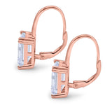 Cushion Cut Dangling Leverback Wedding Earrings Rose Tone, Simulated CZ 925 Sterling Silver (20mm)