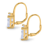 Cushion Cut Dangling Leverback Wedding Earrings Yellow Tone, Simulated CZ 925 Sterling Silver (20mm)