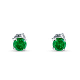Round Hidden Halo Stud Earring Simulated Green Emerald 925 Sterling Silver Wholesale
