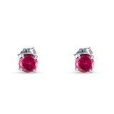 Round Hidden Halo Stud Earring Simulated Ruby 925 Sterling Silver Wholesale