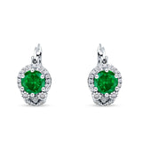 Halo Round Huggie Hoop Earrings Simulated Green Emerald 925 Sterling Silver Wholesale
