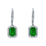 Emerald Cut Leverback Earrings Simulated Green Emerald 925 Sterling Silver Wholesale