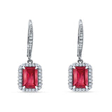Emerald Cut Leverback Earrings Simulated Ruby 925 Sterling Silver Wholesale