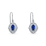 Halo Oval Fishhook Earring Simulated Blue Sapphire 925 Sterling Silver Wholesale