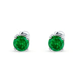 Solitaire Screw Back Stud Earring Brilliant Round Simulated Green Emerald CZ Solid 925 Sterling Silver