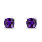 Solitaire Screw Back Stud Earring Excellent Cushion Cut Simulated Amethyst CZ Solid 925 Sterling Silver