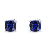 Solitaire Screw Back Stud Earring Excellent Cushion Cut Simulated Blue Sapphire CZ Solid 925 Sterling Silver