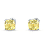 Cushion Stud Earring Solitaire Yellow CZ 925 Sterling Silver Wholesale