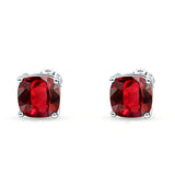 Solitaire Screw Back Stud Earring Excellent Cushion Cut Simulated Ruby CZ Solid 925 Sterling Silver