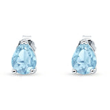 Art Deco Pear Shape Solitaire Push Back Stud Earring Excellent Simulated Aquamarine CZ 925 Sterling Silver