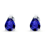 Art Deco Pear Shape Solitaire Push Back Stud Earring Excellent Simulated Blue Sapphire CZ 925 Sterling Silver