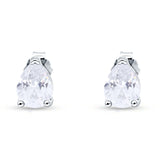 Art Deco Pear Shape Solitaire Push Back Stud Earring Excellent Simulated Cubic Zirconia 925 Sterling Silver