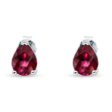 Art Deco Pear Shape Solitaire Push Back Stud Earring Excellent Simulated Ruby CZ 925 Sterling Silver