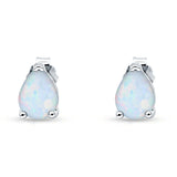 Art Deco Pear Shape Solitaire Push Back Stud Earring Excellent Lab Created White Opal 925 Sterling Silver