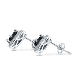 Halo Stud Earrings Simulated Black CZ Round 925 Sterling Silver(8mm)