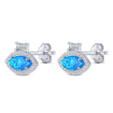Halo Marquise Art Deco Stud Earring Lab Created Blue Opal 925 Sterling Silver (10.9mm)