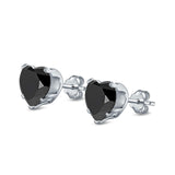 Heart Stud Earrings Simulated Black CZ 925 Sterling Silver (4mm-8mm)
