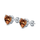 Heart Stud Earrings Simulated Champagne CZ 925 Sterling Silver (4mm-8mm)