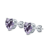Heart Stud Earrings Simulated Lavender CZ 925 Sterling Silver (4mm-8mm)