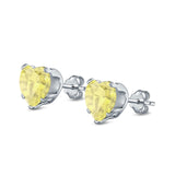 Heart Stud Earrings Simulated Yellow CZ 925 Sterling Silver (4mm-8mm)