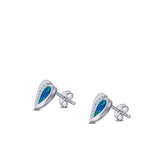 Heart Stud Earring Lab Created Blue Opal Solid 925 Sterling Silver (9mm)