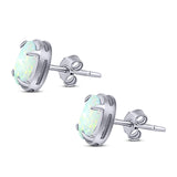 Art Deco Oval Stud Earring Created White Opal Solid 925 Sterling Silver (8mm)