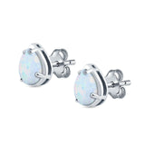 Solitaire Teardrop Pear Stud Earrings Lab Created White Opal 925 Sterling Silver