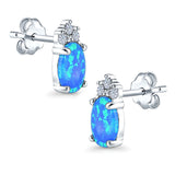 Oval Stud Earrings Lab Created Blue Opal 925 Sterling Silver(12mm)