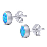 Oval Stud Earring Lab Created Blue Opal Solid 925 Sterling Silver (7mm)